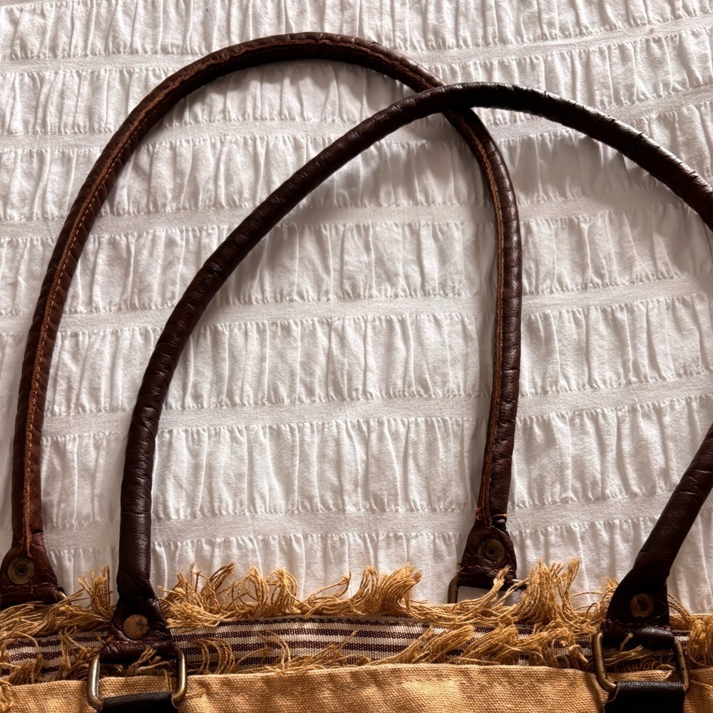 Vintage Addiction Recycled Canvas and Leather Tote Bag with Inspirational Text - Picture 5 of 7